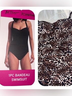 Betsey Johnson Leopard Brown Tan Print Bandeau Swimsuit, M, NWT